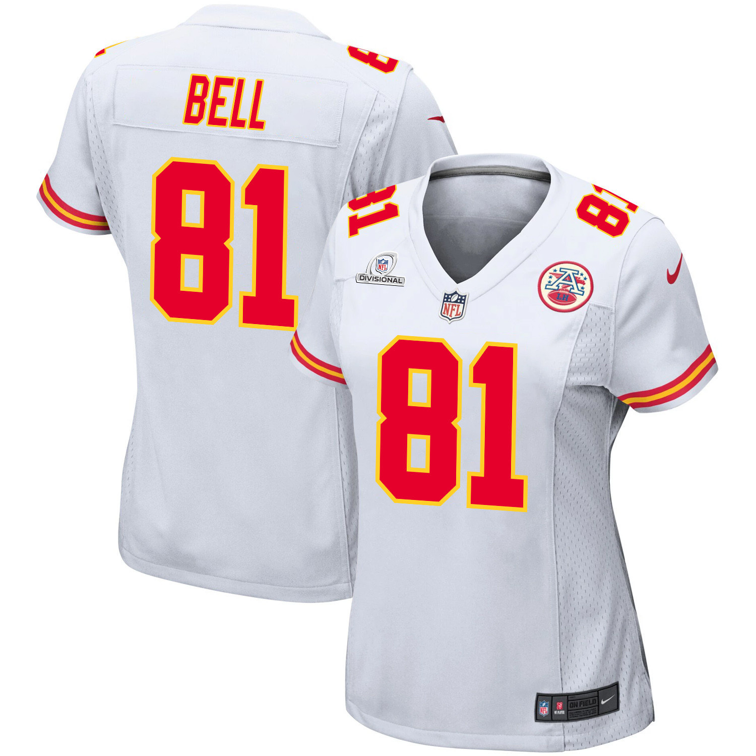 Blake Bell 81 Kansas City Chiefs Super Bowl LVIII Patch Game White NFL Jersey Women's