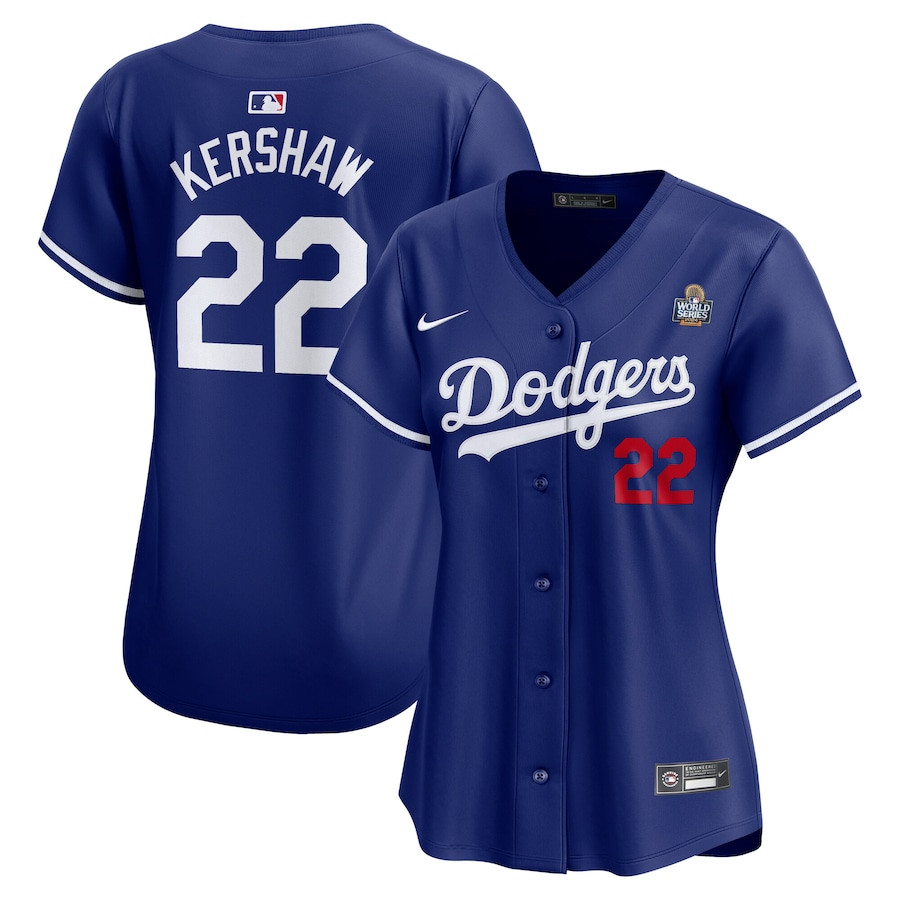 Clayton Kershaw 22 Los Angeles Dodgers 2024 World Series Alternate Limited Royal MLB Jersey Women's