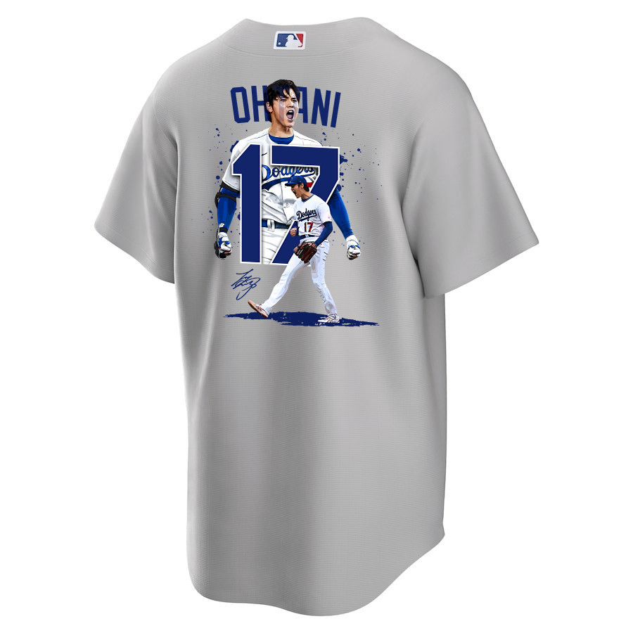 Shohei Ohtani 17 Los Angeles Dodgers Signed Number 2023 Road Gray MLB Jersey Men's