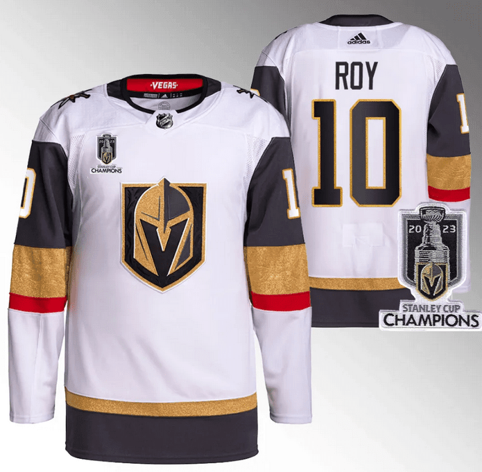 Nicolas Roy 10 Vegas Golden Knights 2023 Stanley Cup Champions Patch Breakaway White NHL Jersey Men's