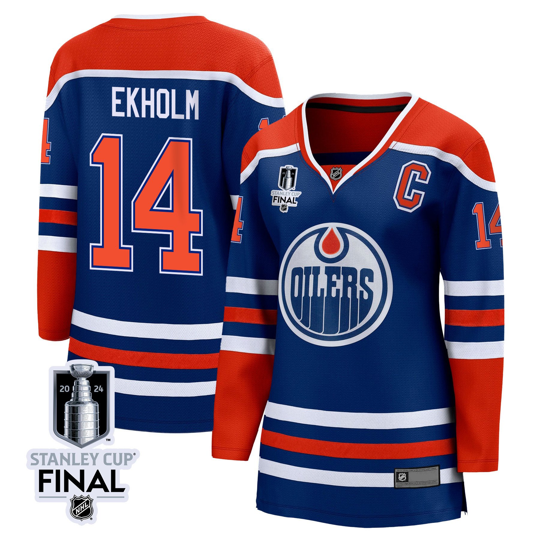 Mattias Ekholm 14 Edmonton Oilers 2024 STANLEY CUP Final Home Royal NHL Jersey Women's