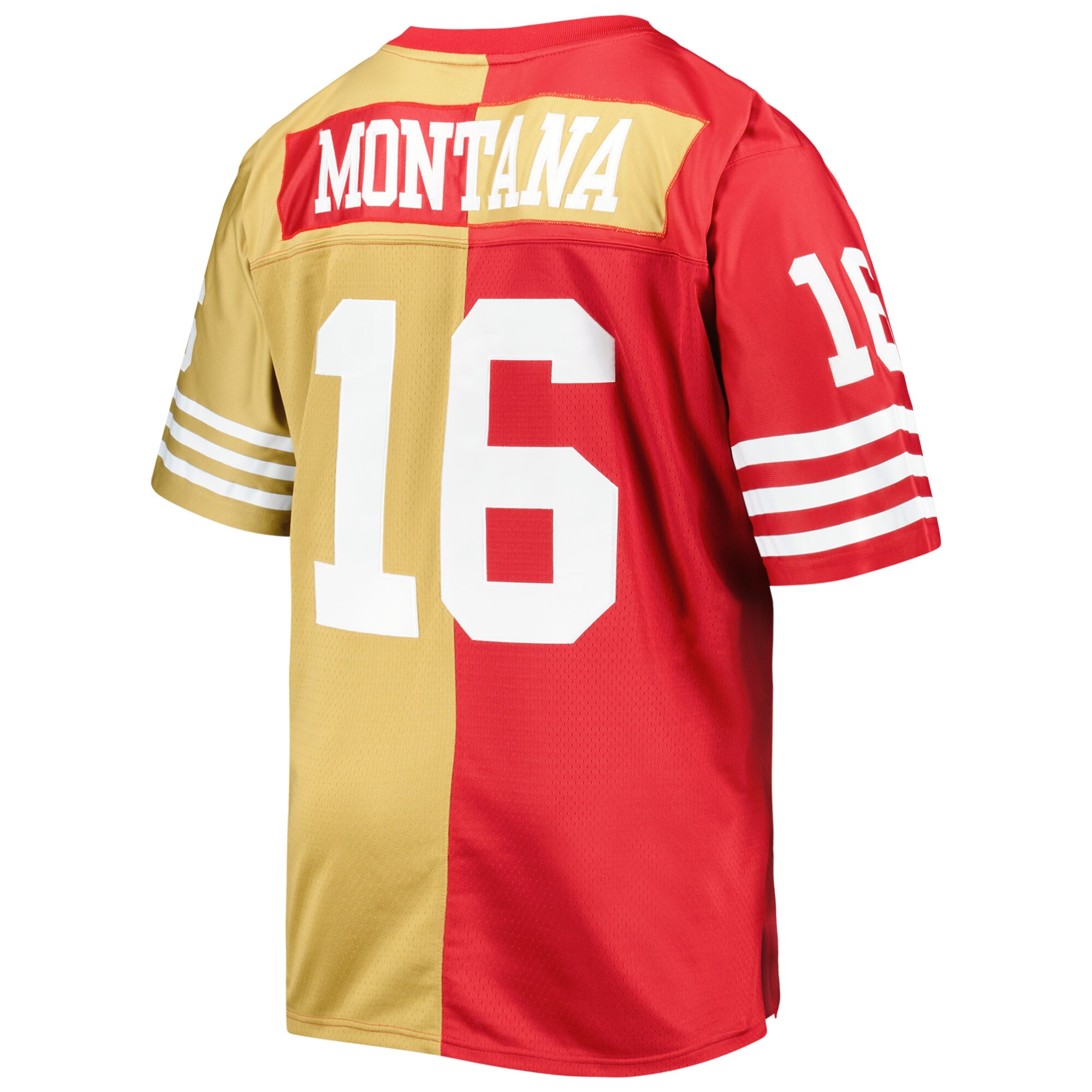 San Francisco 49ers Joe Montana Mitchell Ness Scarlet/Gold Big Tall Split Legacy Retired Player NFL Jersey Men's