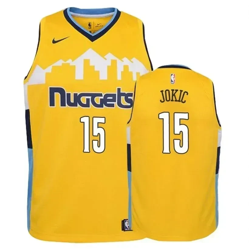 Denver Nuggets Nikola Jokic 15 Statet Yellow NBA Jersey Youth