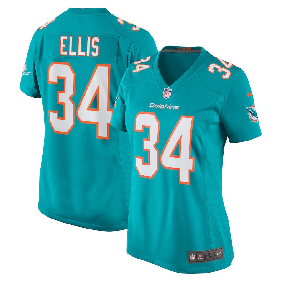 Tino Ellis 34 Miami Dolphins Home Game Aqua NFL Jersey Women's