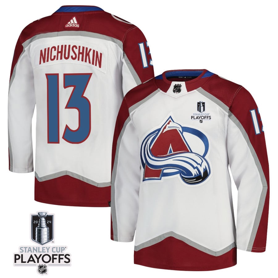Valeri Nichushkin 13 Colorado Avalanche 2024 Playoffs Patch Away White NHL Jersey Men's