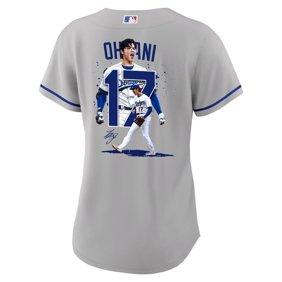 Shohei Ohtani 17 Los Angeles Dodgers Signed Number 2023 Road Gray MLB Jersey Women's