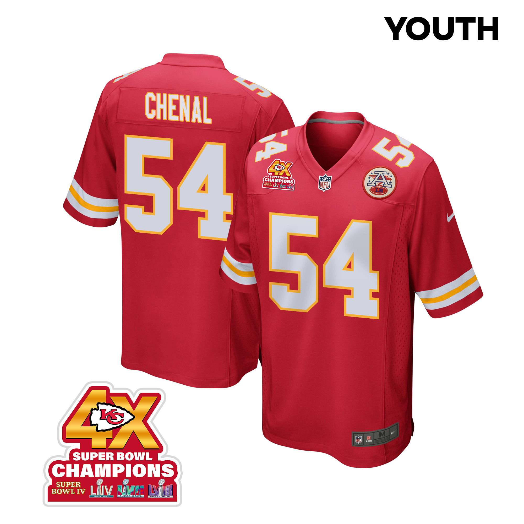 Leo Chenal 54 Kansas City Chiefs Super Bowl LVIII Champions 4X Game Red NFL Jersey Youth