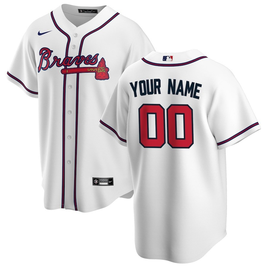 Atlanta Braves Home Custom White MLB Jersey Men's