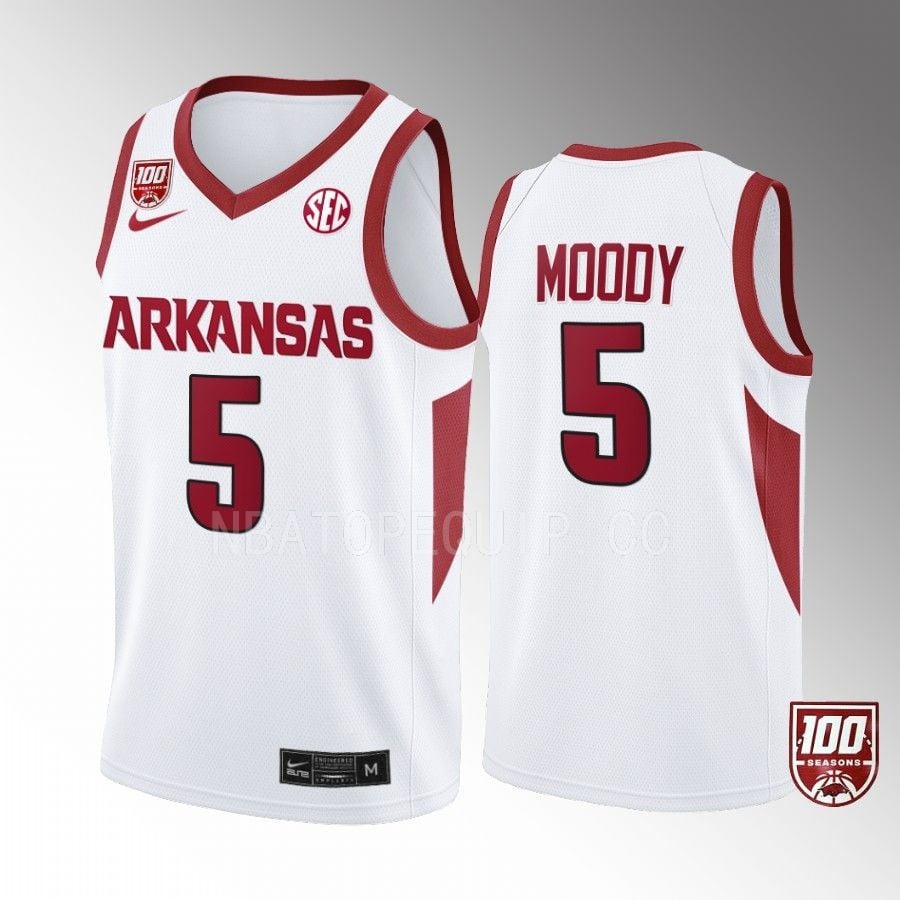 Arkansas Razorbacks Moses Moody 5 100 Seaso White College Uniform NCAA Jersey Men's