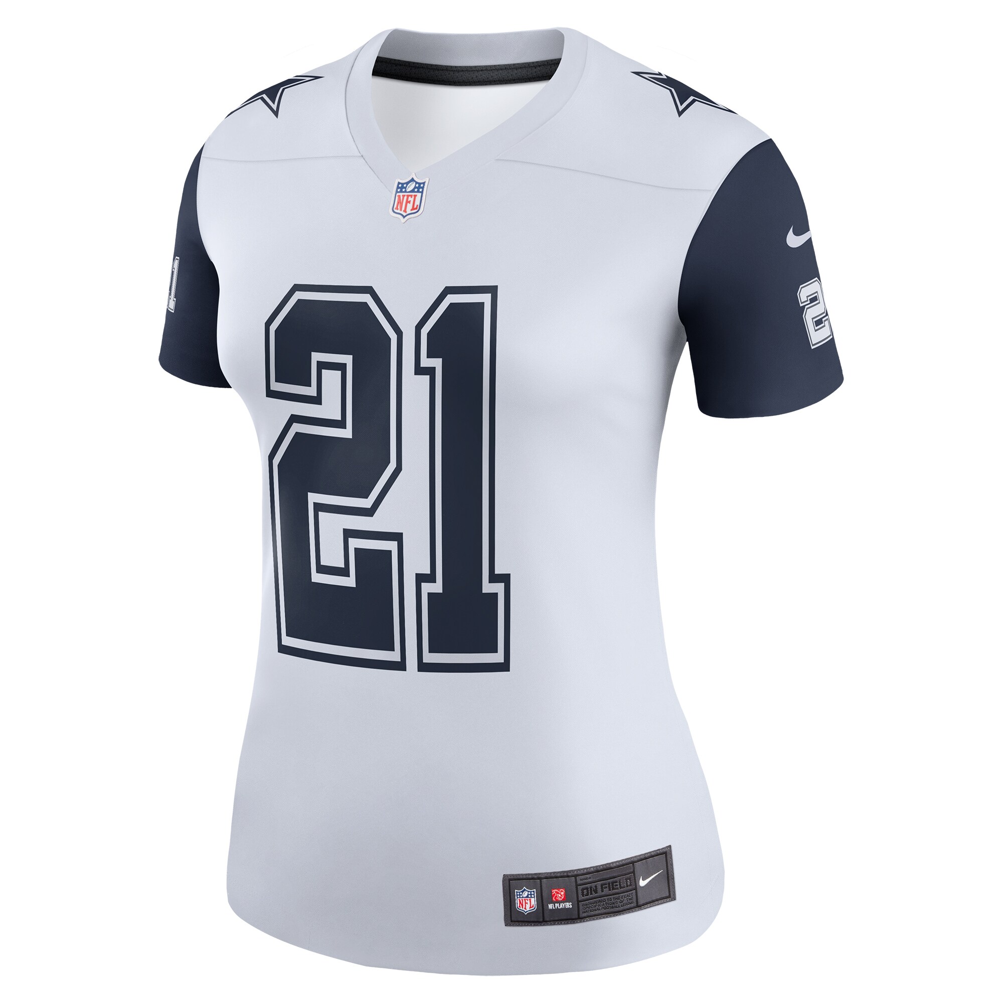Dallas Cowboys Ezekiel Elliott White Color Rush Legend Player Player Performance Top NFL Jersey Women's