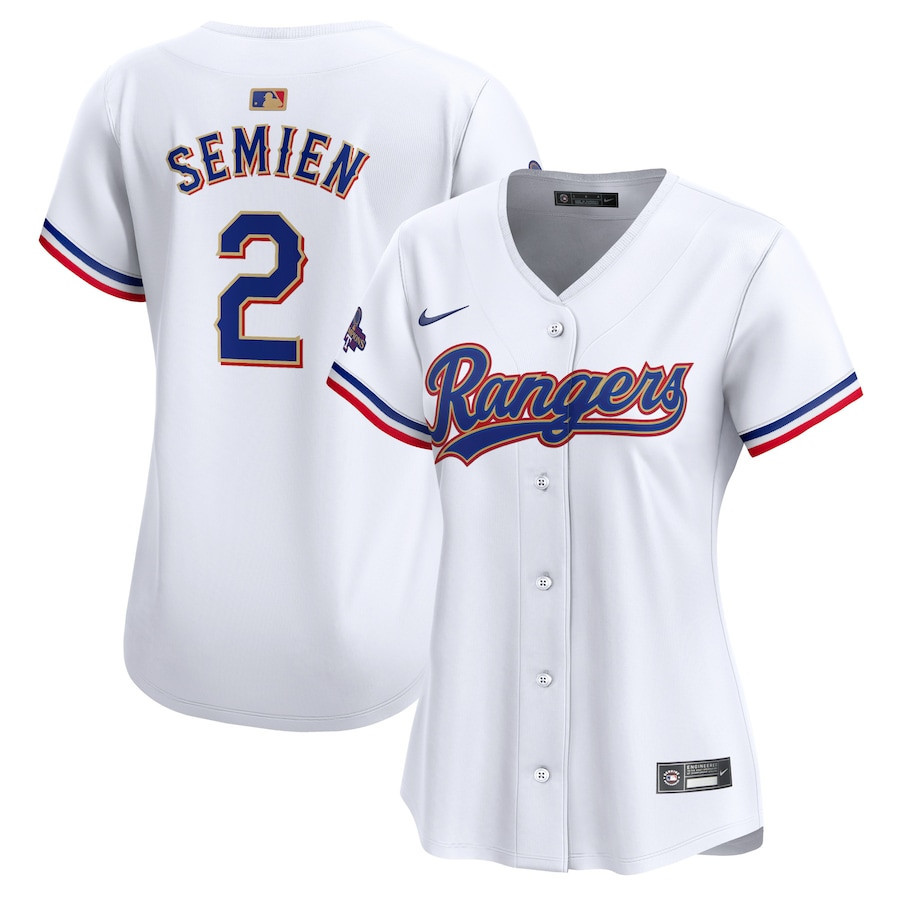 Marcus Semien 2 Texas Rangers 2024 Gold Collection Limited White MLB Jersey Women's