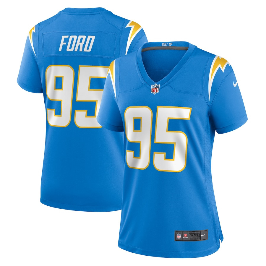 Poona Ford 95 Los Angeles Chargers Game Powder Blue NFL Jersey Women's