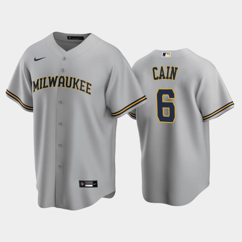 Milwaukee Brewers 6 Lorenzo Cain Road Gray MLB Jersey Men's
