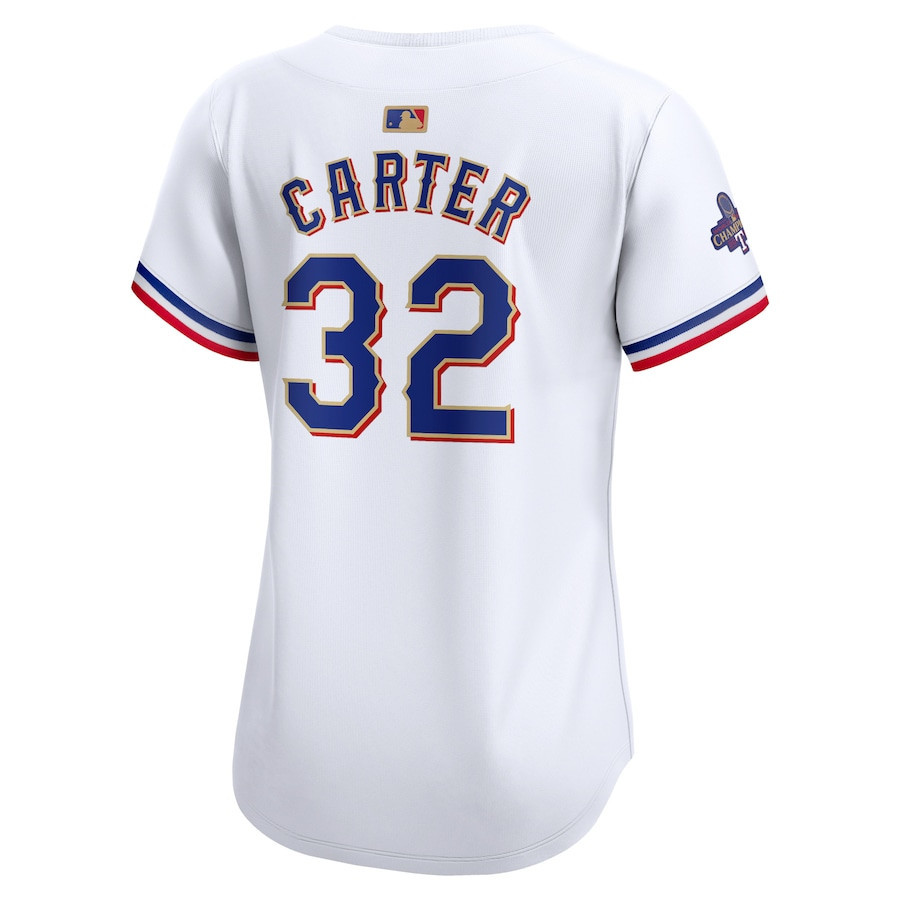 Evan Carter 32 Texas Rangers 2024 Gold Collection Limited White MLB Jersey Women's