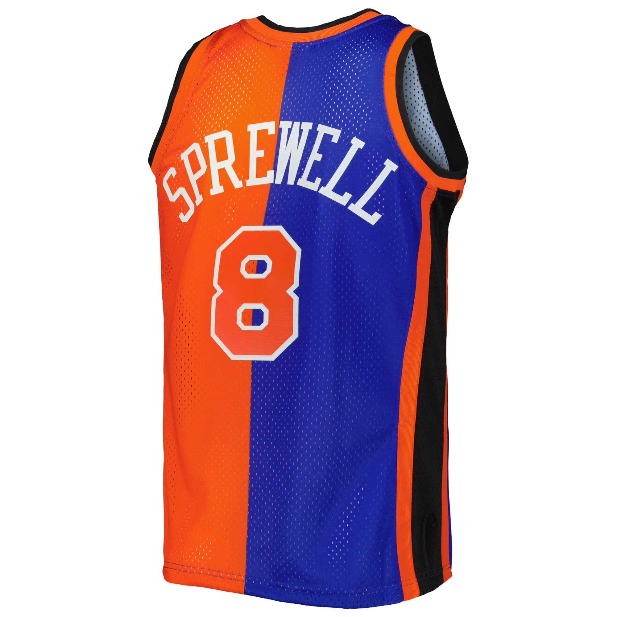 Mitchell Ness Latrell Sprewell Blue/Orange New York Knicks Hardwood Classics 1998/99 Split Swingman NBA Jersey Men's