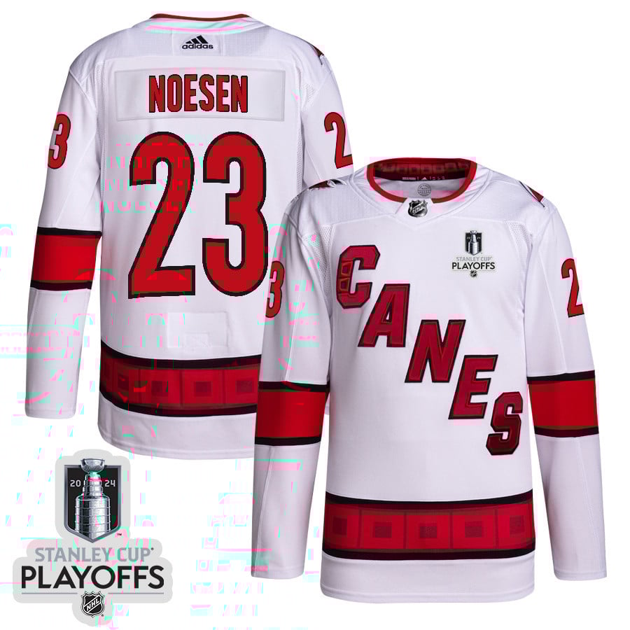 Stefan Noesen 23 Carolina Hurricanes 2024 Playoffs Patch Away White NHL Jersey Men's