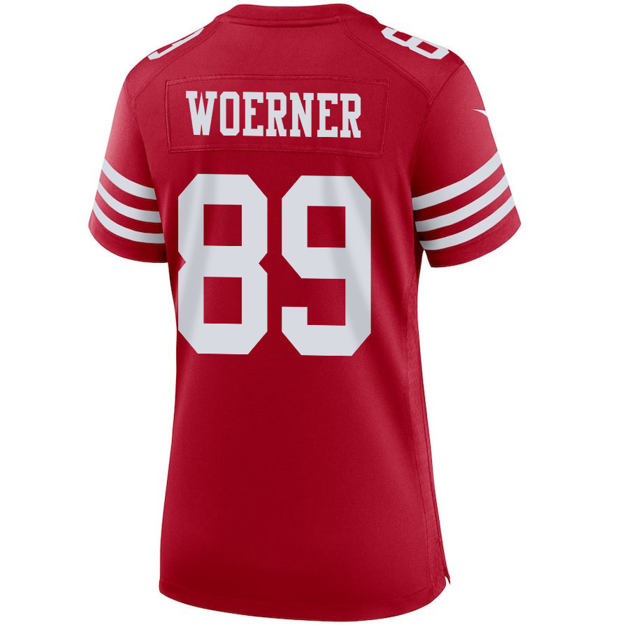 Charlie Woerner 89 San Francisco 49ers Super Bowl LVIII Patch Game Scarlet NFL Jersey Women's