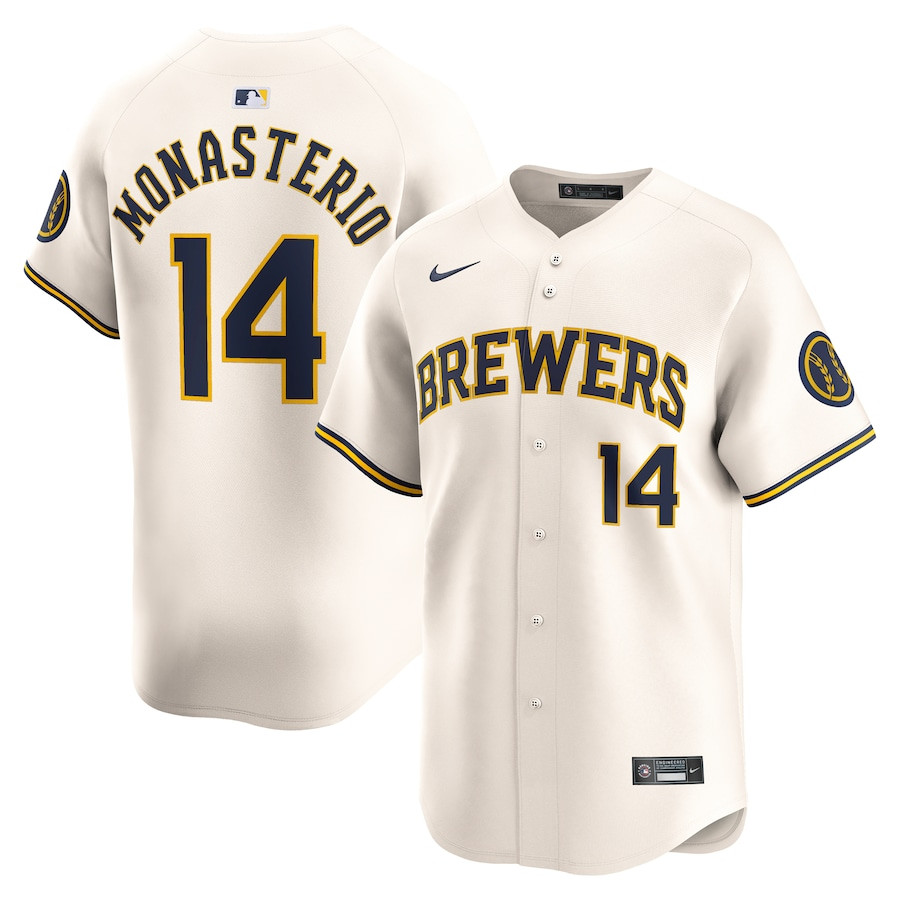 Andruw Monasterio 14 Milwaukee Brewers Home Limited Player Cream MLB Jersey Men's