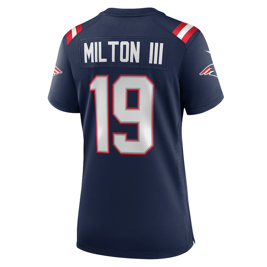 Joe Milton III 19 New England Patriots Game Navy NFL Jersey Women's
