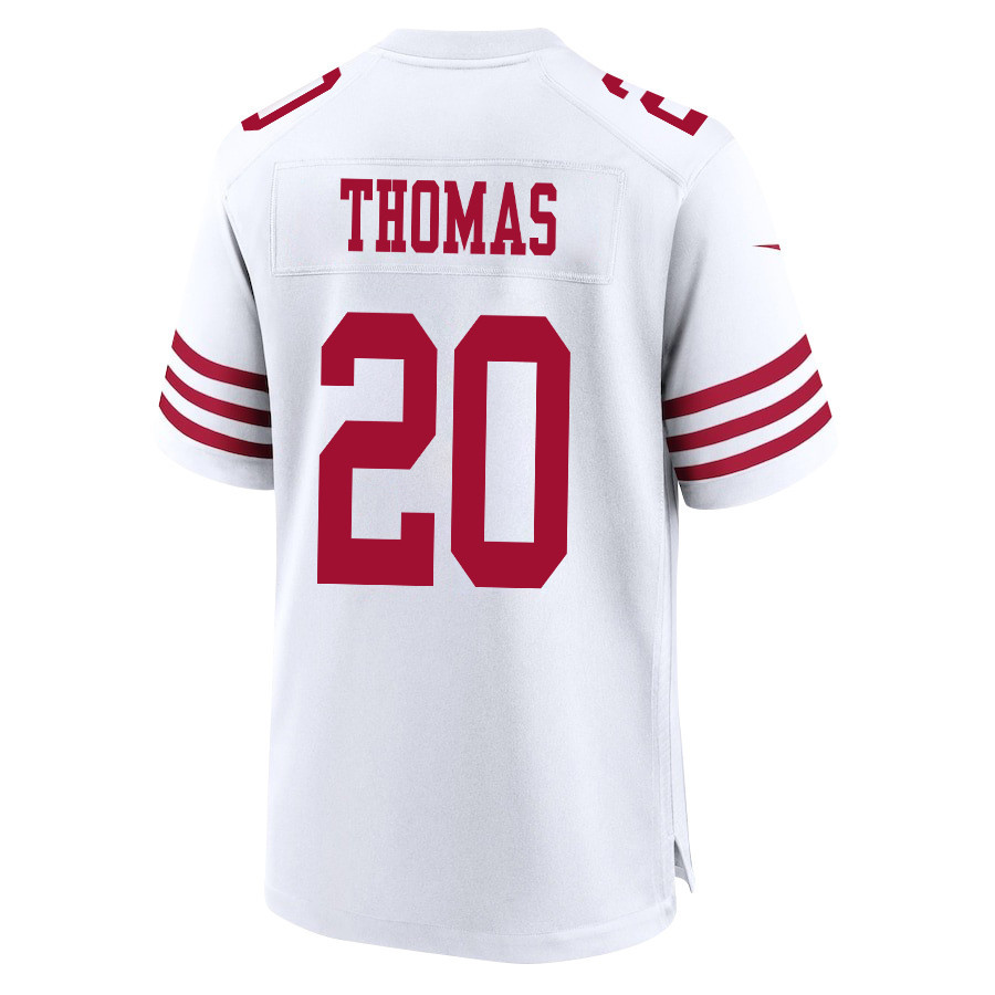 Ambry Thomas 20 San Francisco 49ers Super Bowl LVIII Patch Game White NFL Jersey Men's