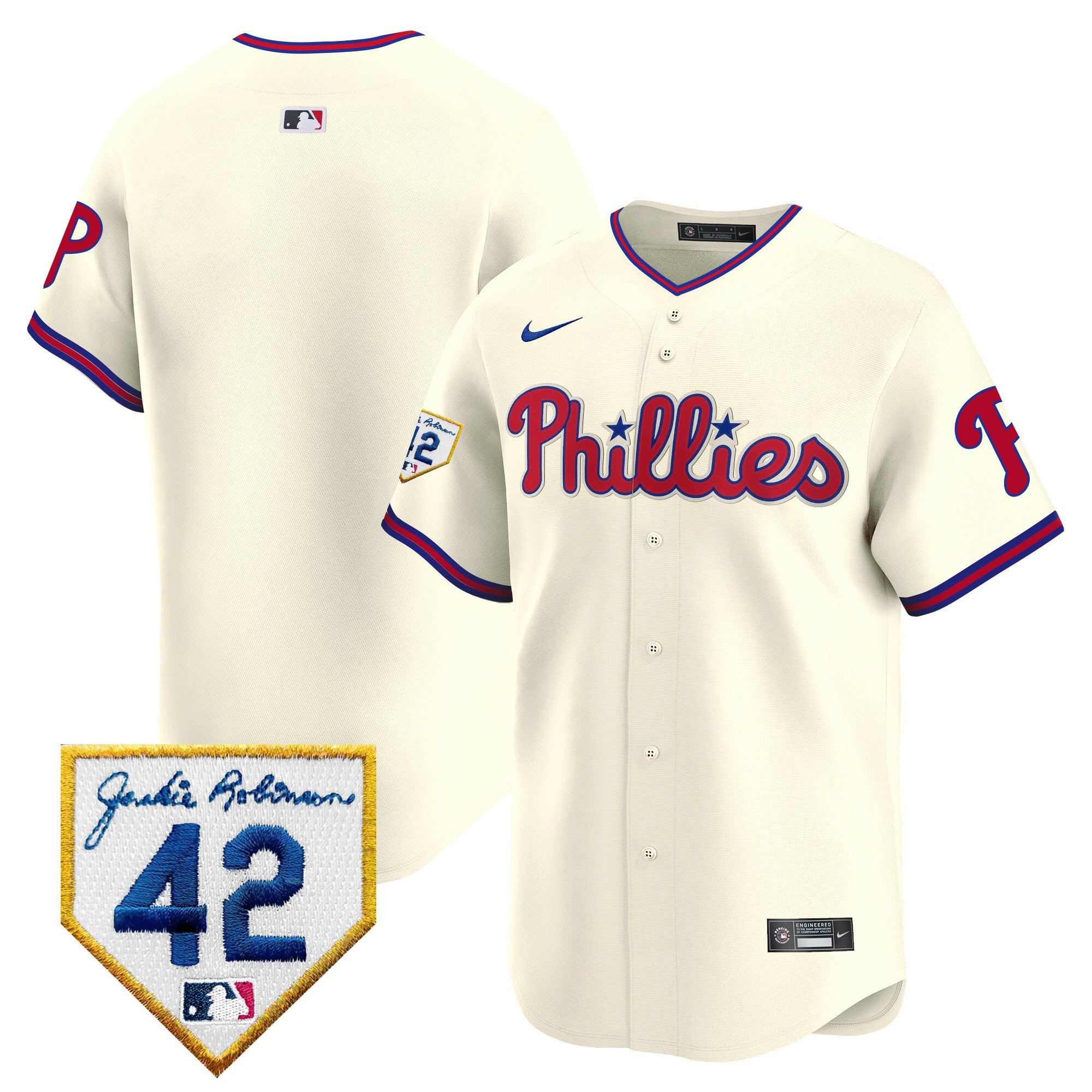 Philadelphia Phillies 2024 Jackie Robinson Patch Cream MLB Jersey Men's