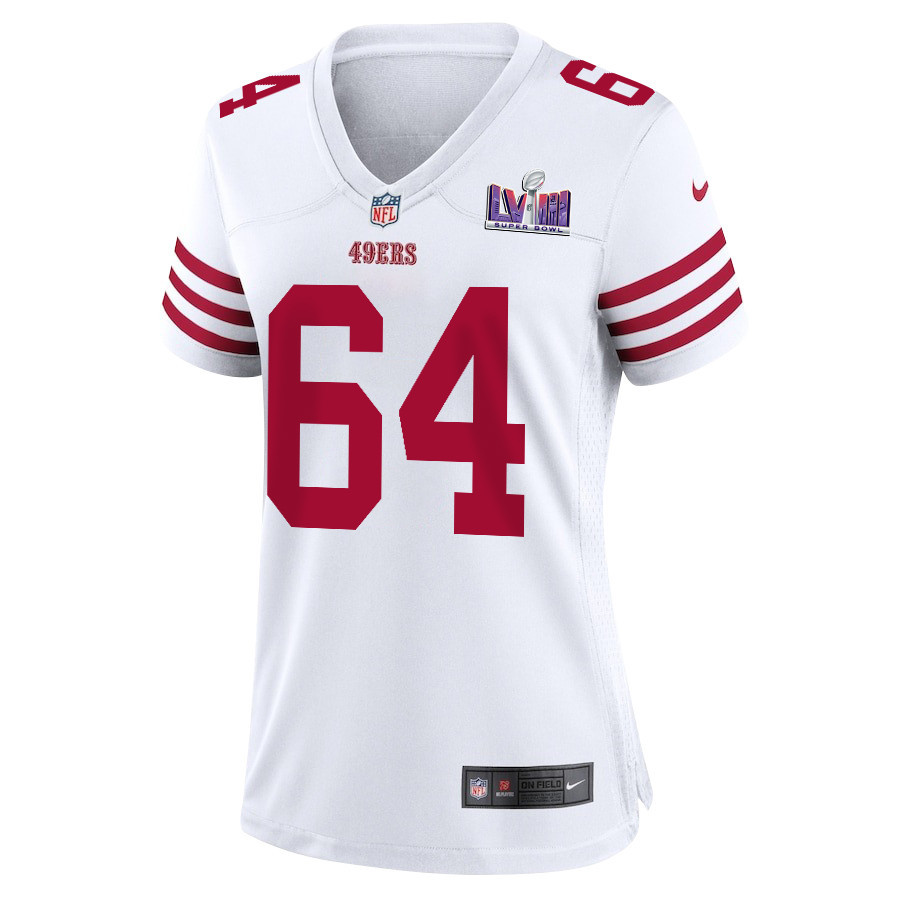 Jake Brendel 64 San Francisco 49ers Super Bowl LVIII Patch Game White NFL Jersey Women's