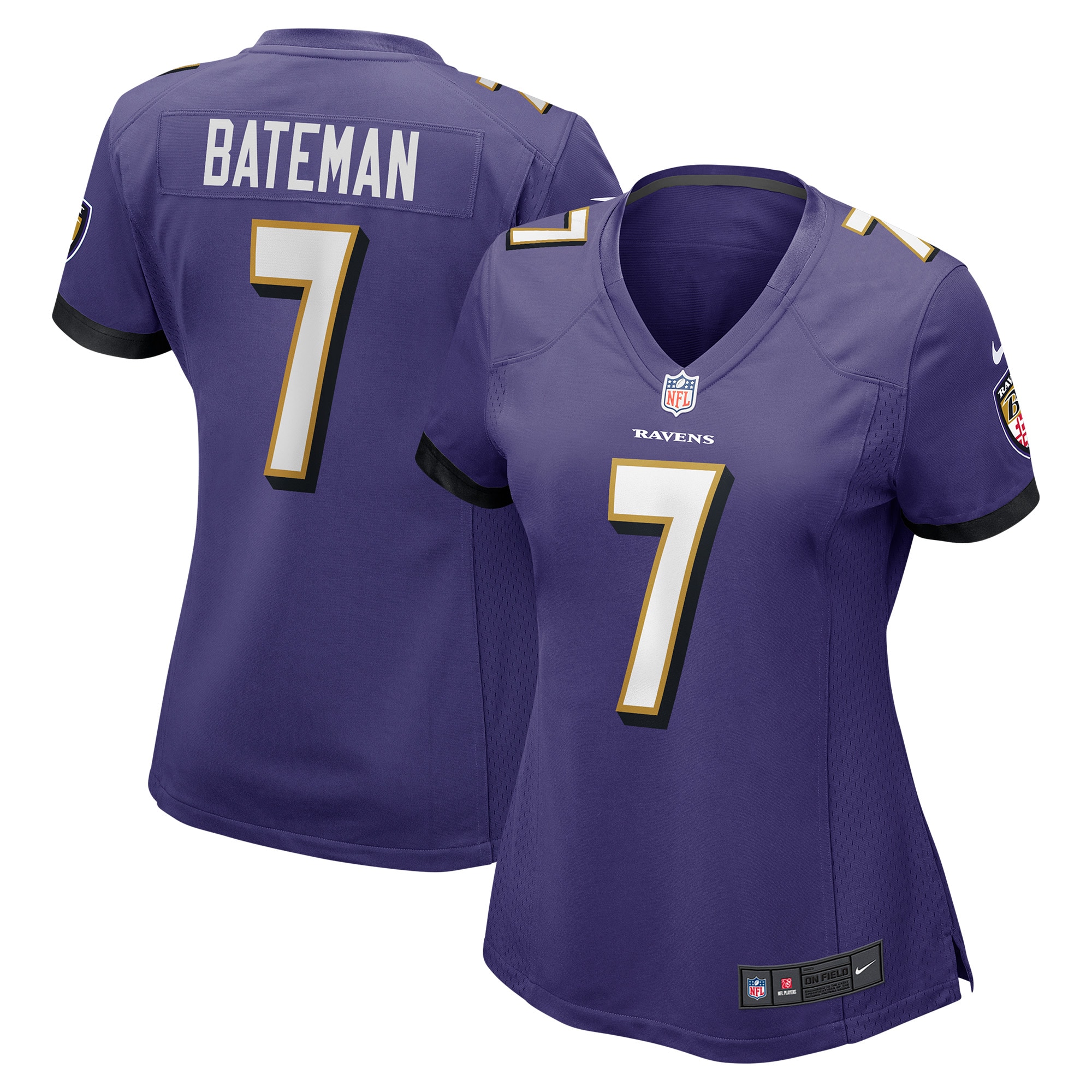 Baltimore Ravens Rashod Bateman Purple Game NFL Jersey Women's