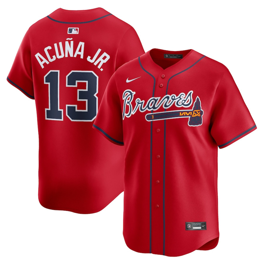 Ronald Acu?a Jr. 13 Atlanta Braves Alternate Limited Player Red MLB Jersey Men's