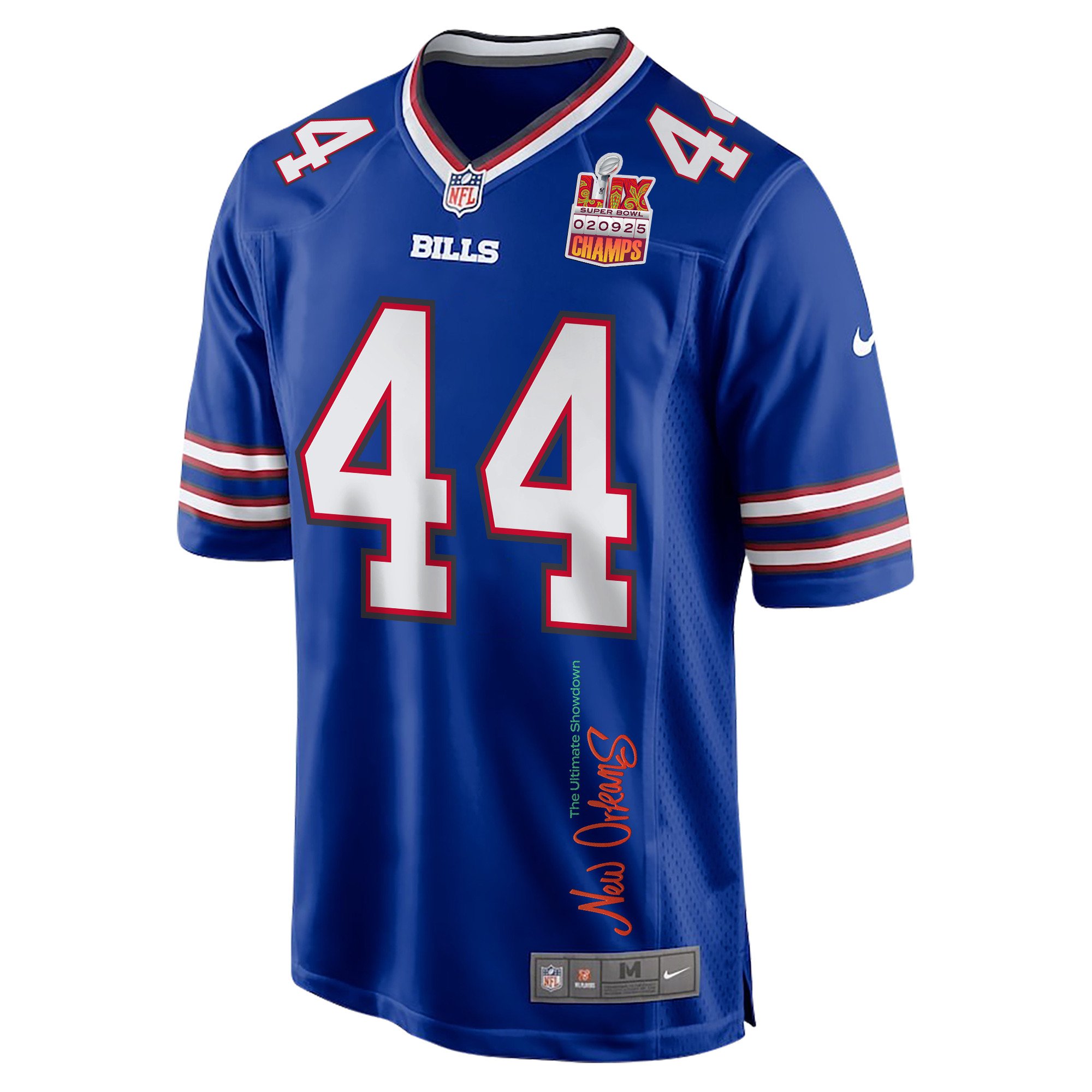 Joe Andreessen 44 Buffalo Bills Super Bowl LIX Champions Patch New Orleans The Ultimate Showdown' EMBROIDERED Game Royal NFL Jersey Men's