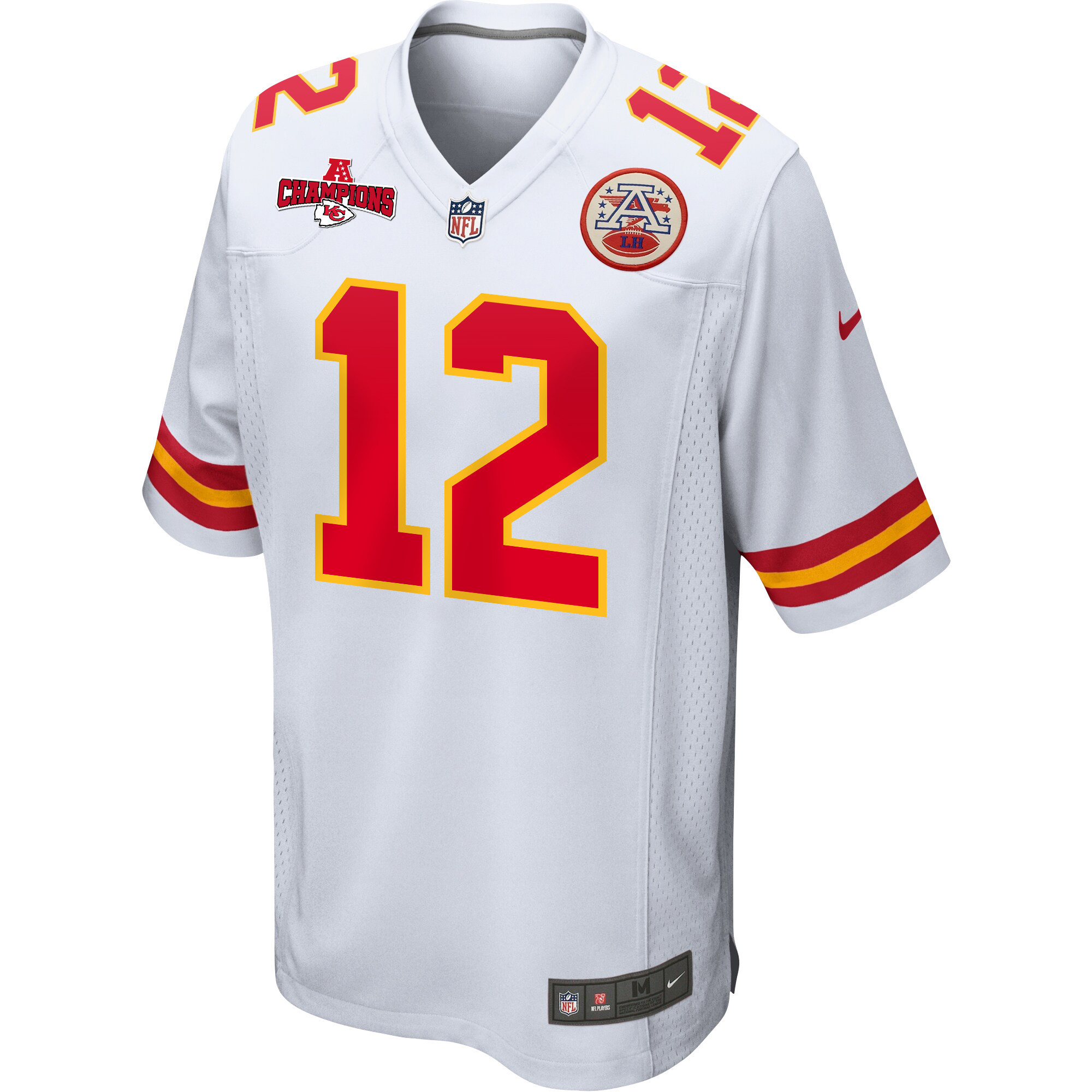 Mecole Hardman 12 Kansas City Chiefs AFC Champions Patch Game White NFL Jersey Men's