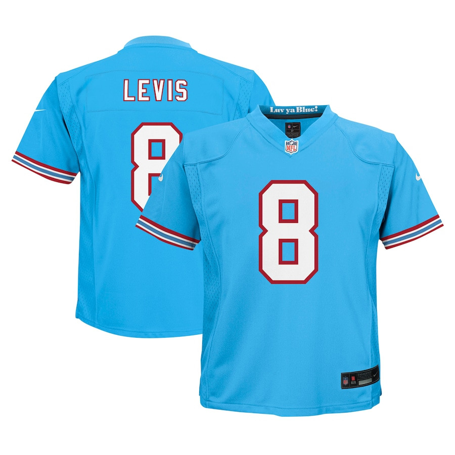 Will Levis 8 Tennessee Titans Alternate Player Game Light Blue NFL Jersey Youth