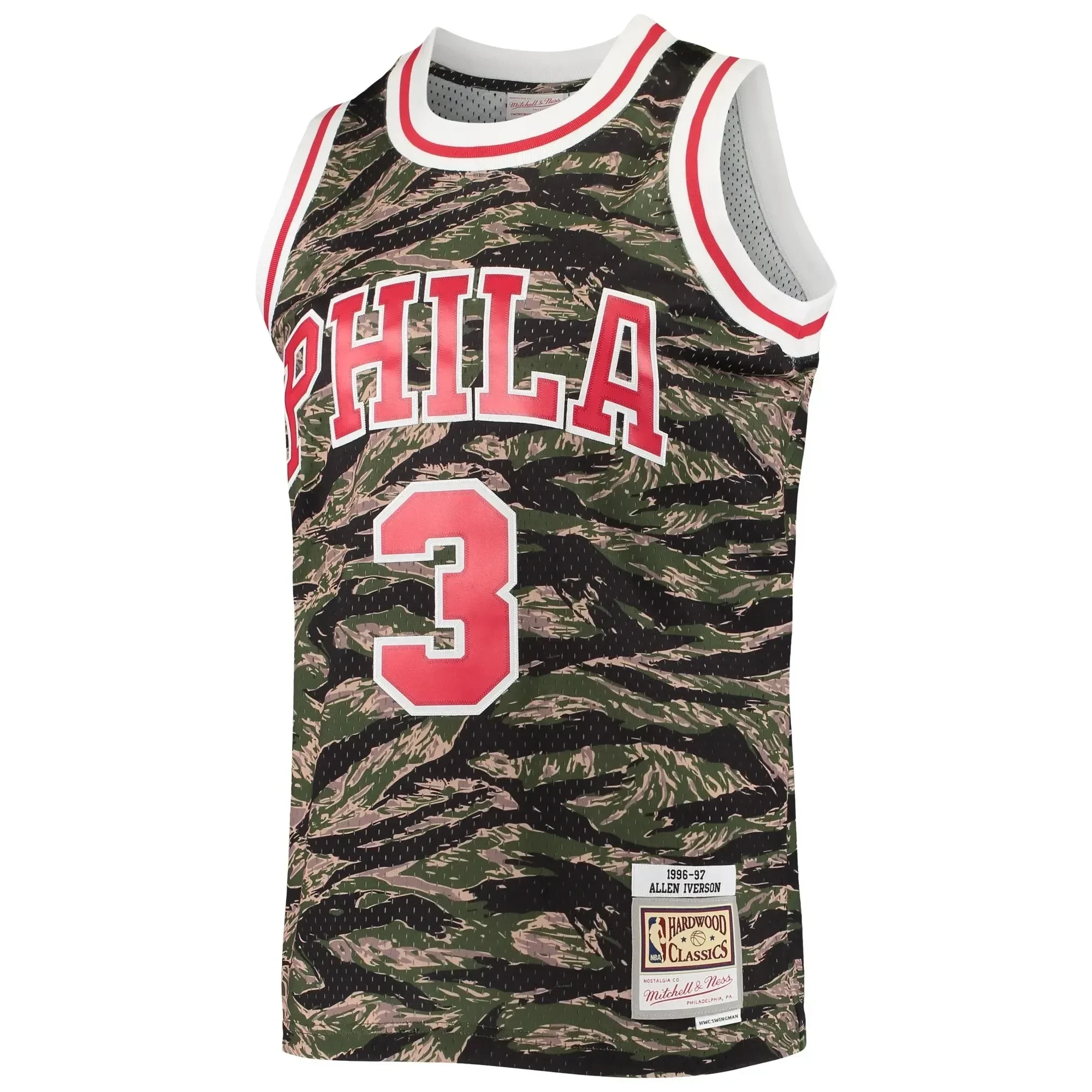 Allen Iverson Philadelphia 76ers Mitchell Ness Hardwood Classics Tiger Swingman Camo NBA Jersey Men's
