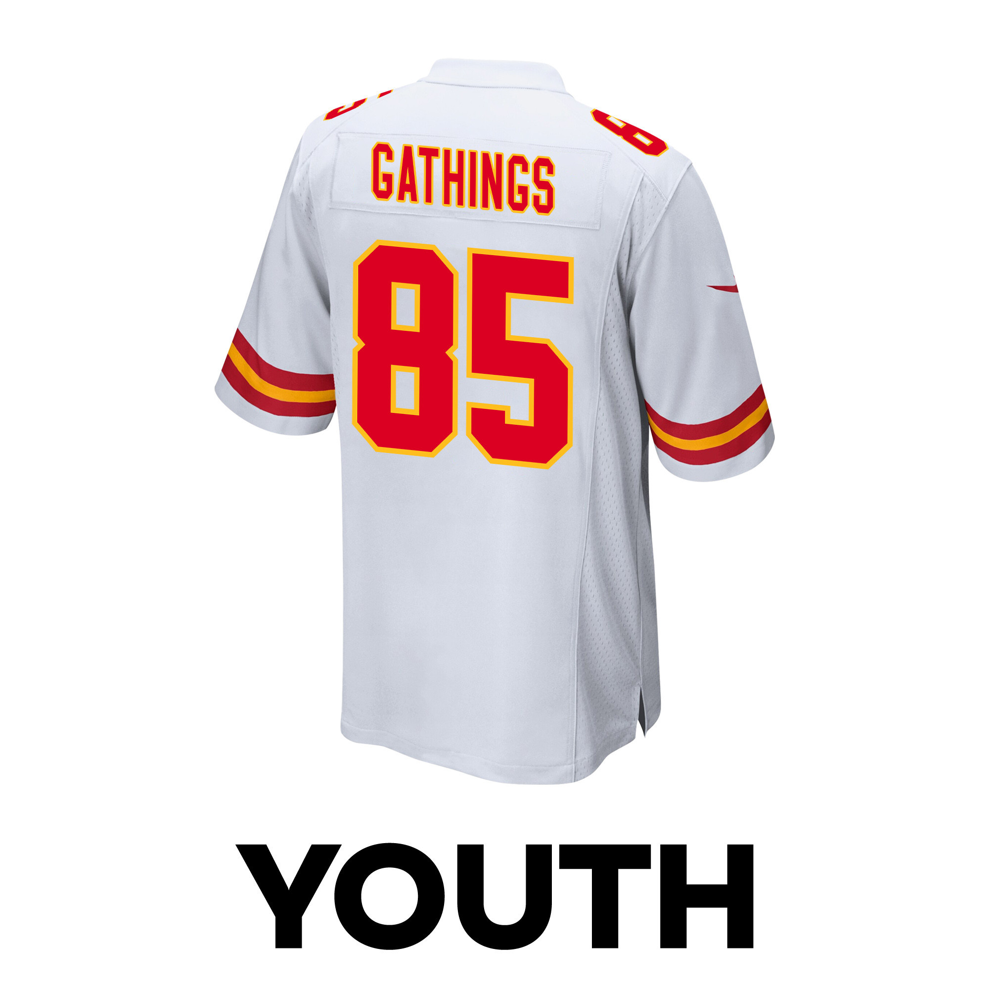 Izaiah Gathings 85 Kansas City Chiefs Super Bowl LVIII Champions 4 Stars Patch Game White NFL Jersey Youth