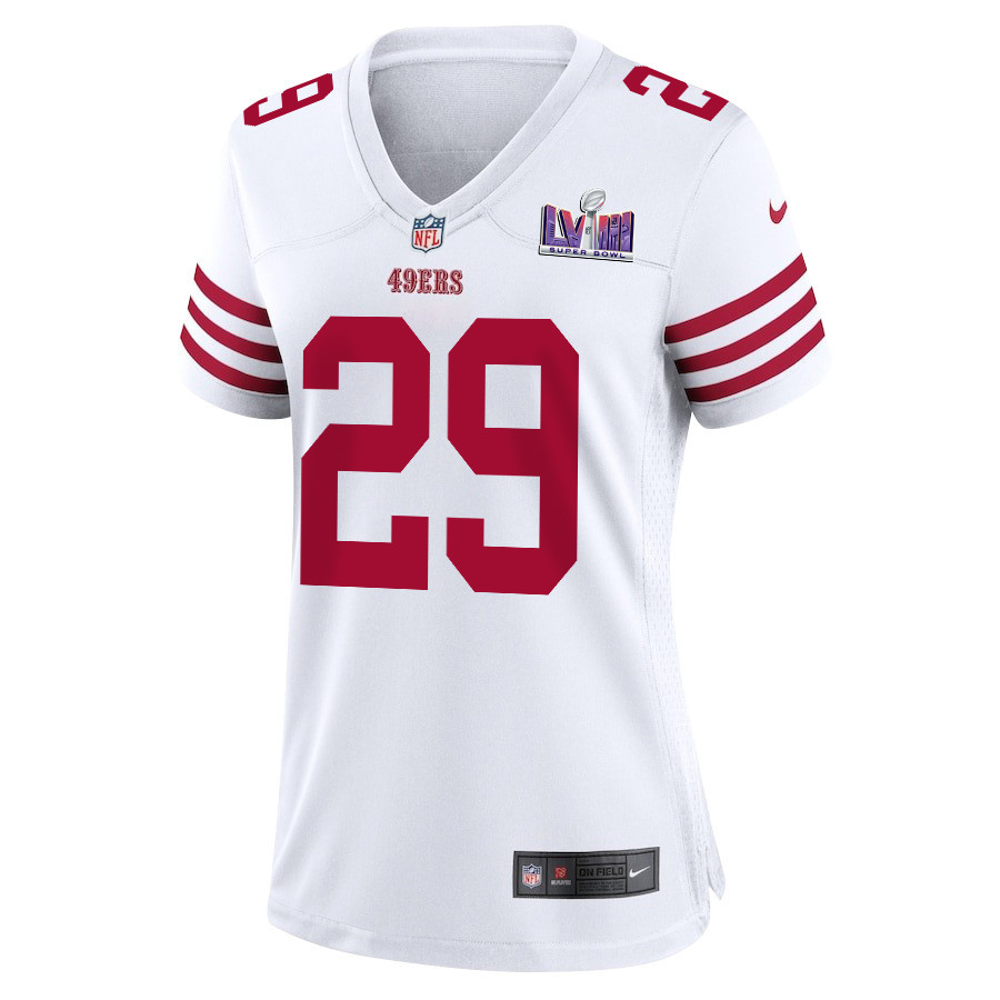 Talanoa Hufanga 29 San Francisco 49ers Super Bowl LVIII Patch Game White NFL Jersey Women's