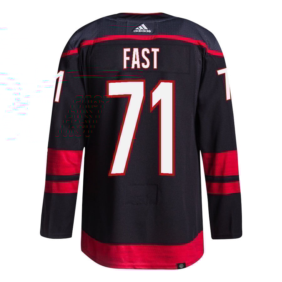 Jesper Fast 71 Carolina Hurricanes 2024 Playoffs Patch Home Black NHL Jersey Men's