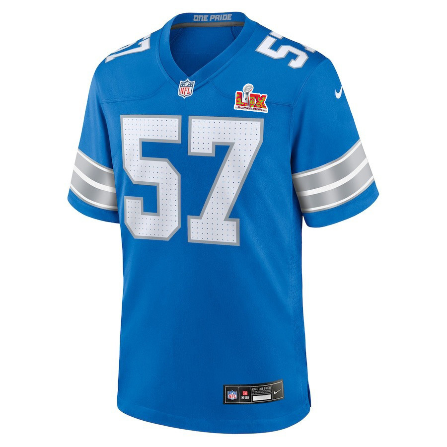 Nate Lynn #57 Detroit Lions Super Bowl LIX Blue NFL Jersey Men's