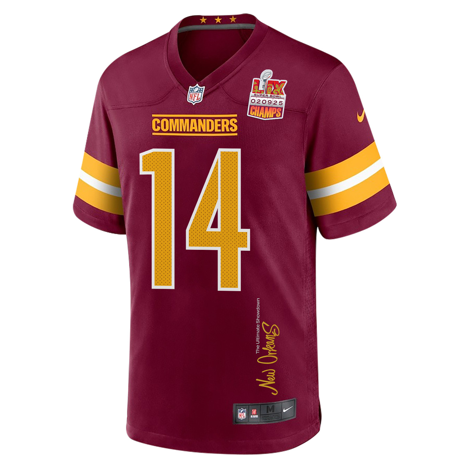 Olamide Zaccheaus 14 Washington Commanders Super Bowl LIX Champions Patch New Orleans The Ultimate Showdown' EMBROIDERED Game Burgundy NFL Jersey Men's