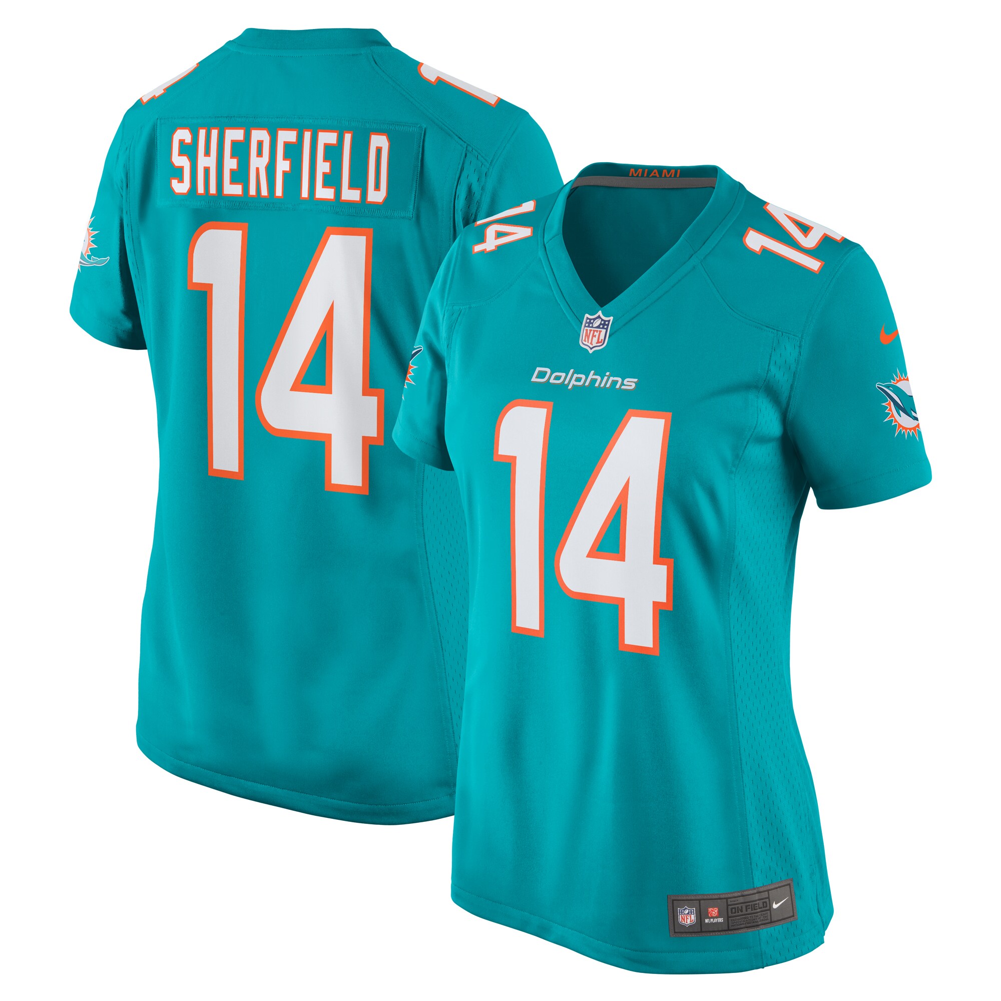 Miami Dolphins Trent Sherfield Aqua Game Player NFL Jersey Women's