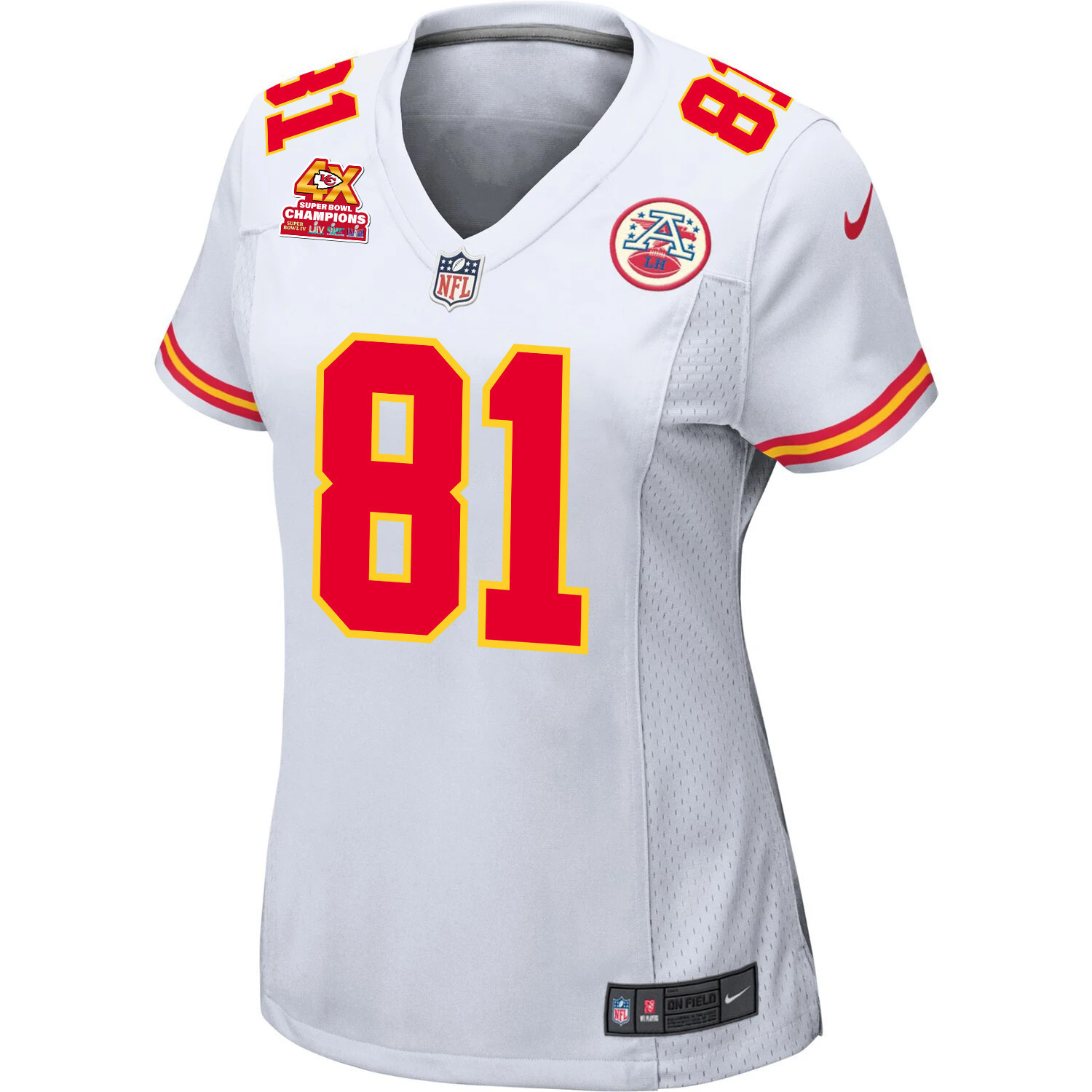 Blake Bell 81 Kansas City Chiefs Super Bowl LVIII Champions 4X Game White NFL Jersey Women's
