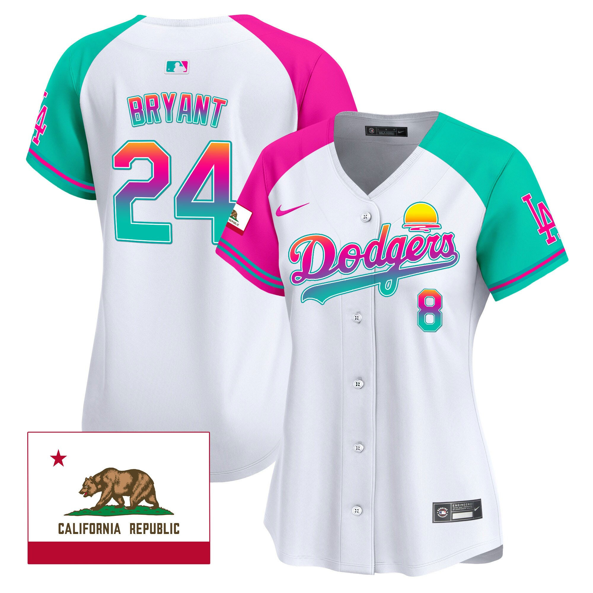 Kobe Bryant 24 Los Angeles Dodgers 2024 Los Angeles City Style California Republic Patch Alternate MLB Jersey Women's
