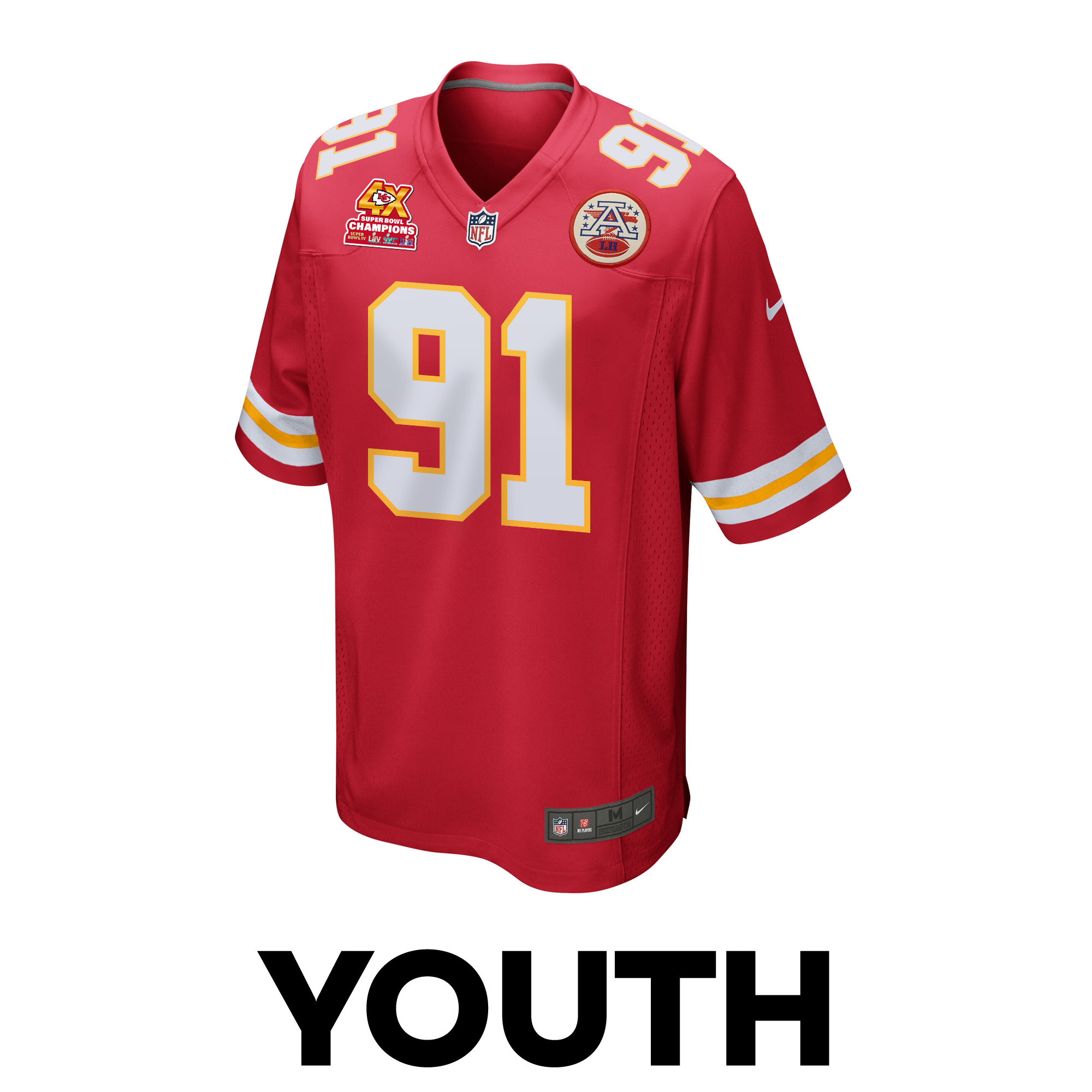 Derrick Nnadi 91 Kansas City Chiefs Super Bowl LVIII Champions 4X Game Red NFL Jersey Youth