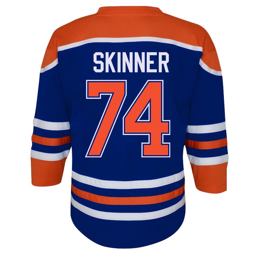 Stuart Skinner 74 Edmonton Oilers 2024 STANLEY CUP Final Home Royal NHL Jersey Youth