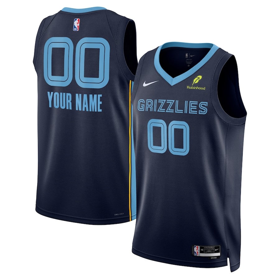 Memphis Grizzlies Unisex Custom Swingman Badge Icon Edition Navy NBA Jersey Unisex