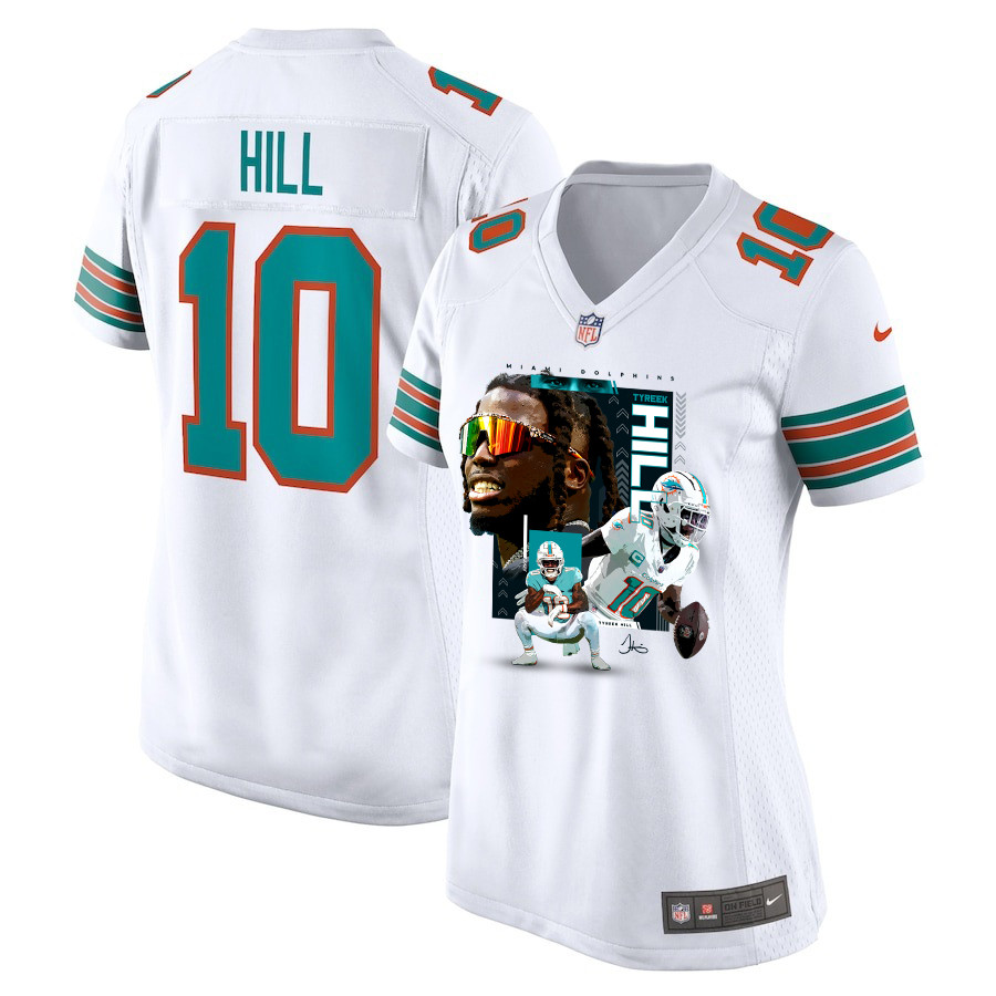 Tyreek Hill 10 Miami Dolphins Run Cheetah Run Alternate Game White NFL Jersey Women's