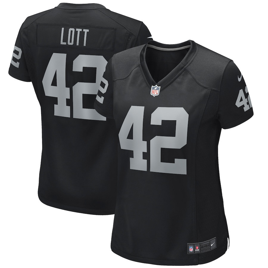 Ronnie Lott 42 Las Vegas Raiders Game Retired Black NFL Jersey Women's