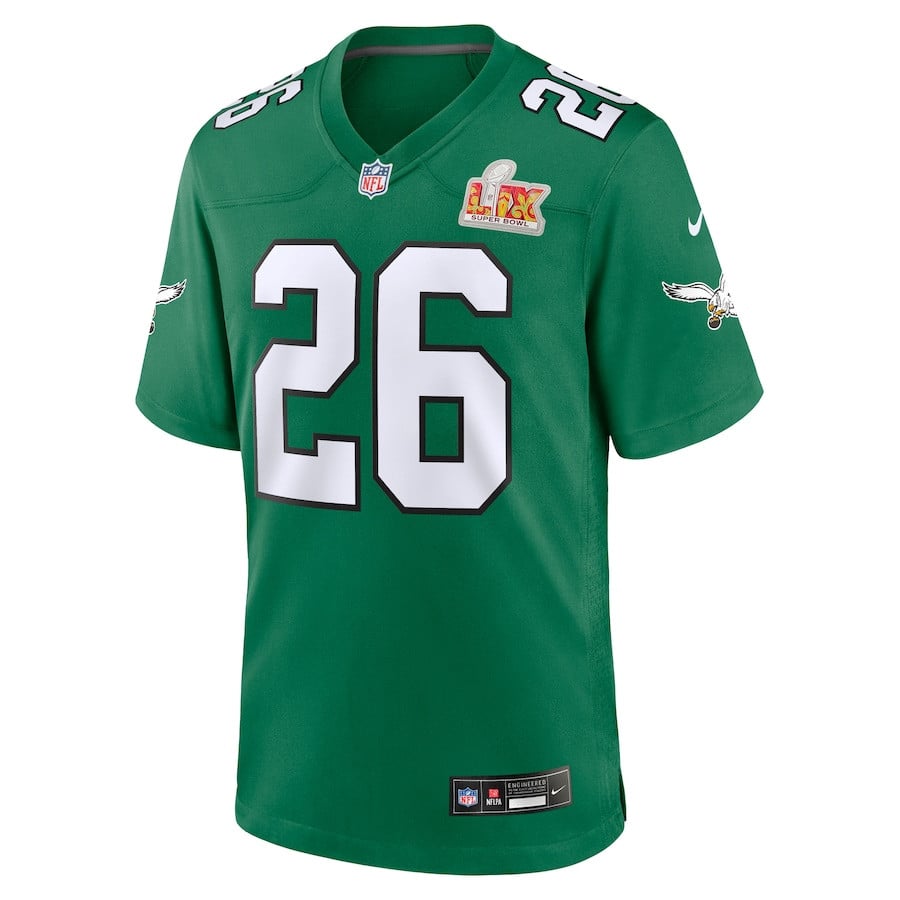 Saquon Barkley 26 Philadelphia Eagles Super Bowl LIX 2nd Alternate Game Kelly Green NFL Jersey Men's