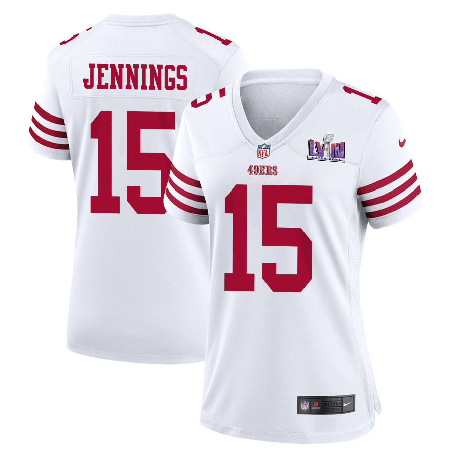 Jauan Jennings 15 San Francisco 49ers Super Bowl LVIII Patch Game White NFL Jersey Women's