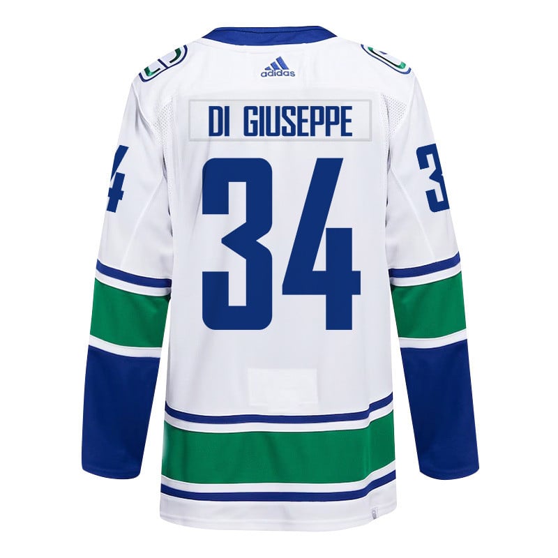 Phillip Di Giuseppe 34 Vancouver Canucks 2024 Playoffs Patch Away White NHL Jersey Men's