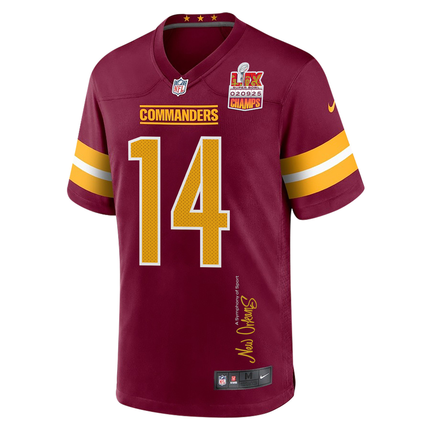 Olamide Zaccheaus 14 Washington Commanders Super Bowl LIX Champions Patch New Orleans A Symphony of Sport' EMBROIDERED Game Burgundy NFL Jersey Men's