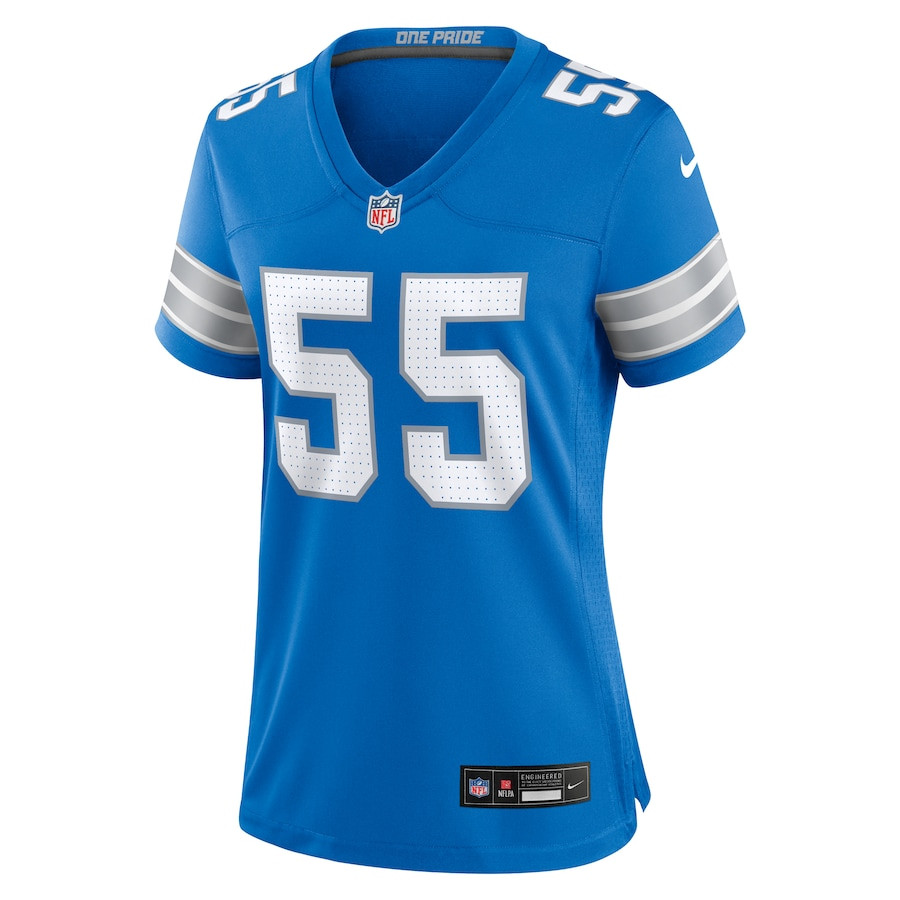 Derrick Barnes 55 Detroit Lions Team Game Blue NFL Jersey Women's
